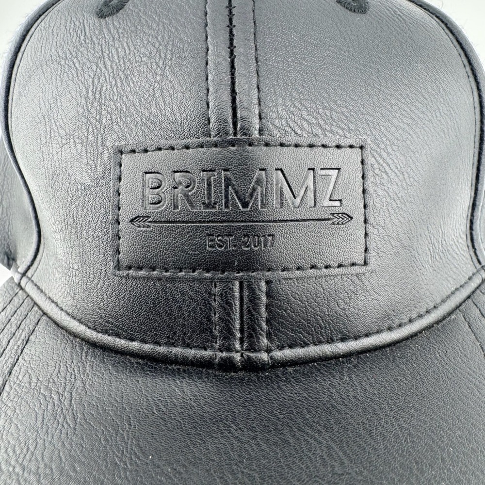 Brimmz Snapback Hat OSFM Black Faux Leather Logo‎ Baseball Cap